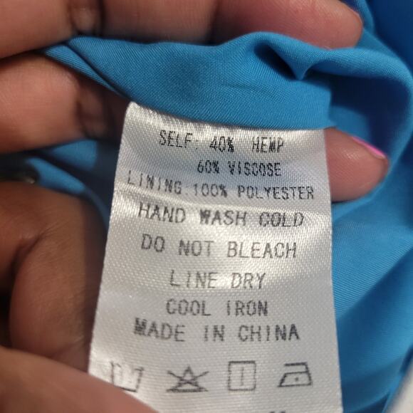 Sundays Tie Shoulder Midi Dress Blue Cutouts Midriff Hemp Slit Two Piece Small - Picture 12 of 12